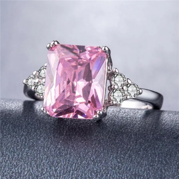 925sterling silver princess cut pink sapphire ring - Picture 4 of 5
